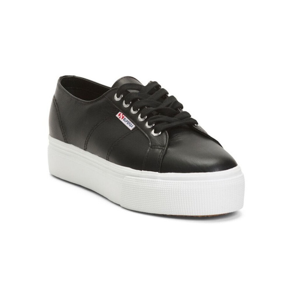 Superga Platform Black Leather Sneaker